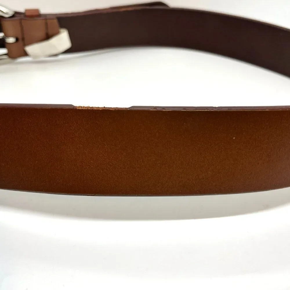 TALBOTS LEATHER BELT Brown Genuine Leather Silver Oval Buckle Large USA